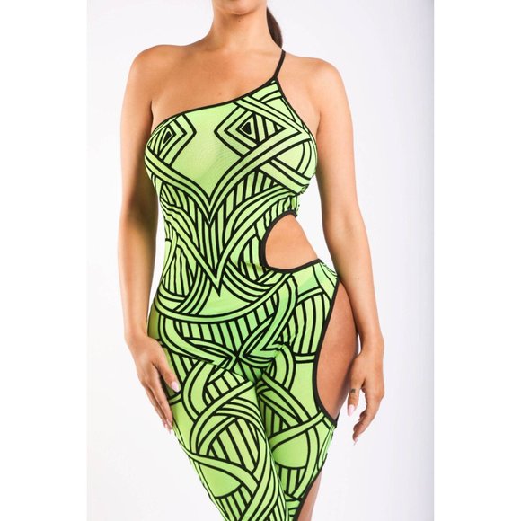 Women's Sexy One Shoulder Back-Zip Cut-Out Detailed Jumpsuit Party Club Festival - Picture 2 of 10